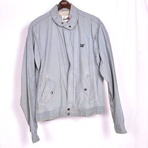 CAT Tractor Logo Men's Jacket Tomkin Inc.  Size Large Vintage Faded Blue